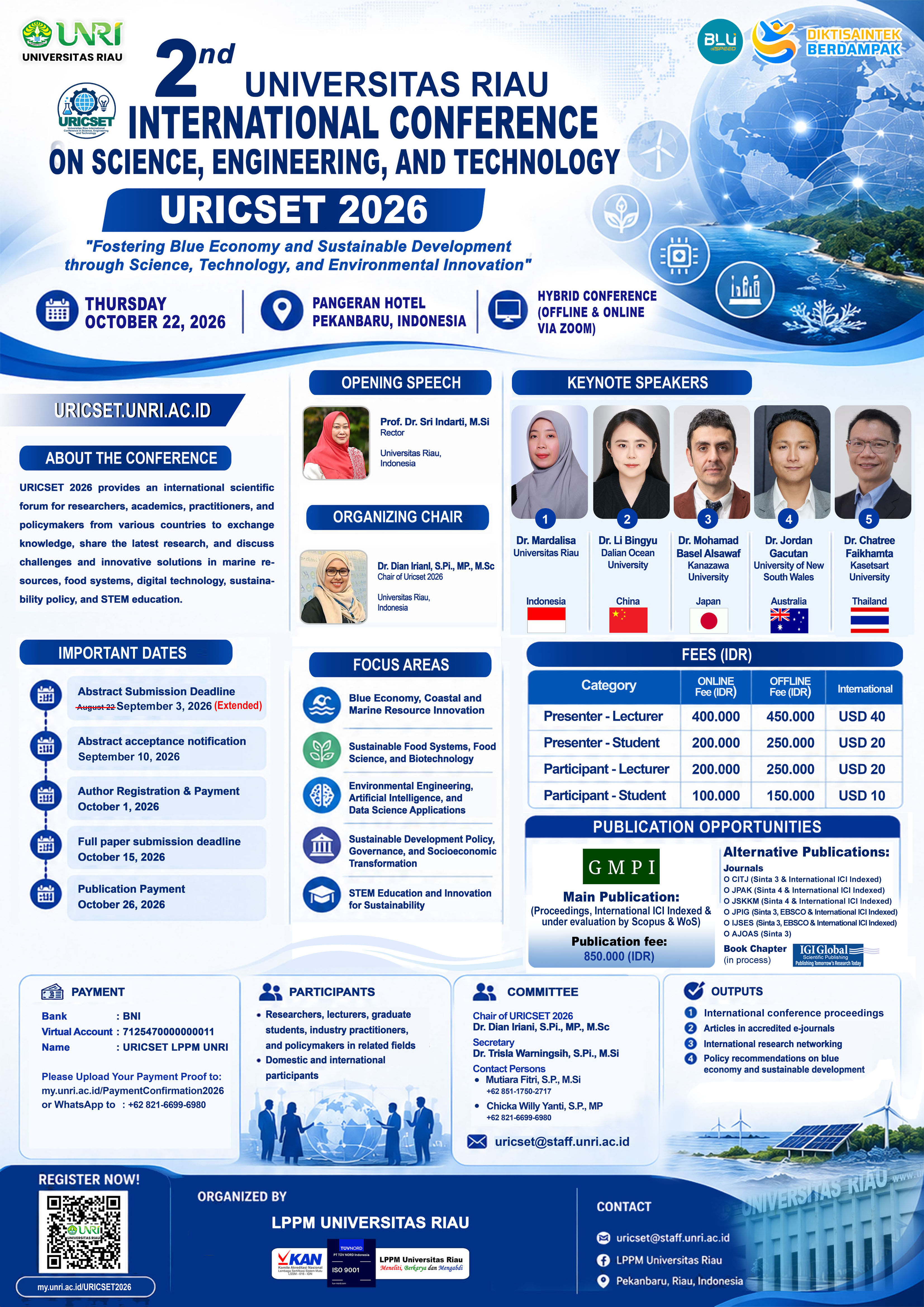 Informasi The 2nd Universitas Riau Internasional Conference in Science, Engineering and Technology (URICSET) 2026