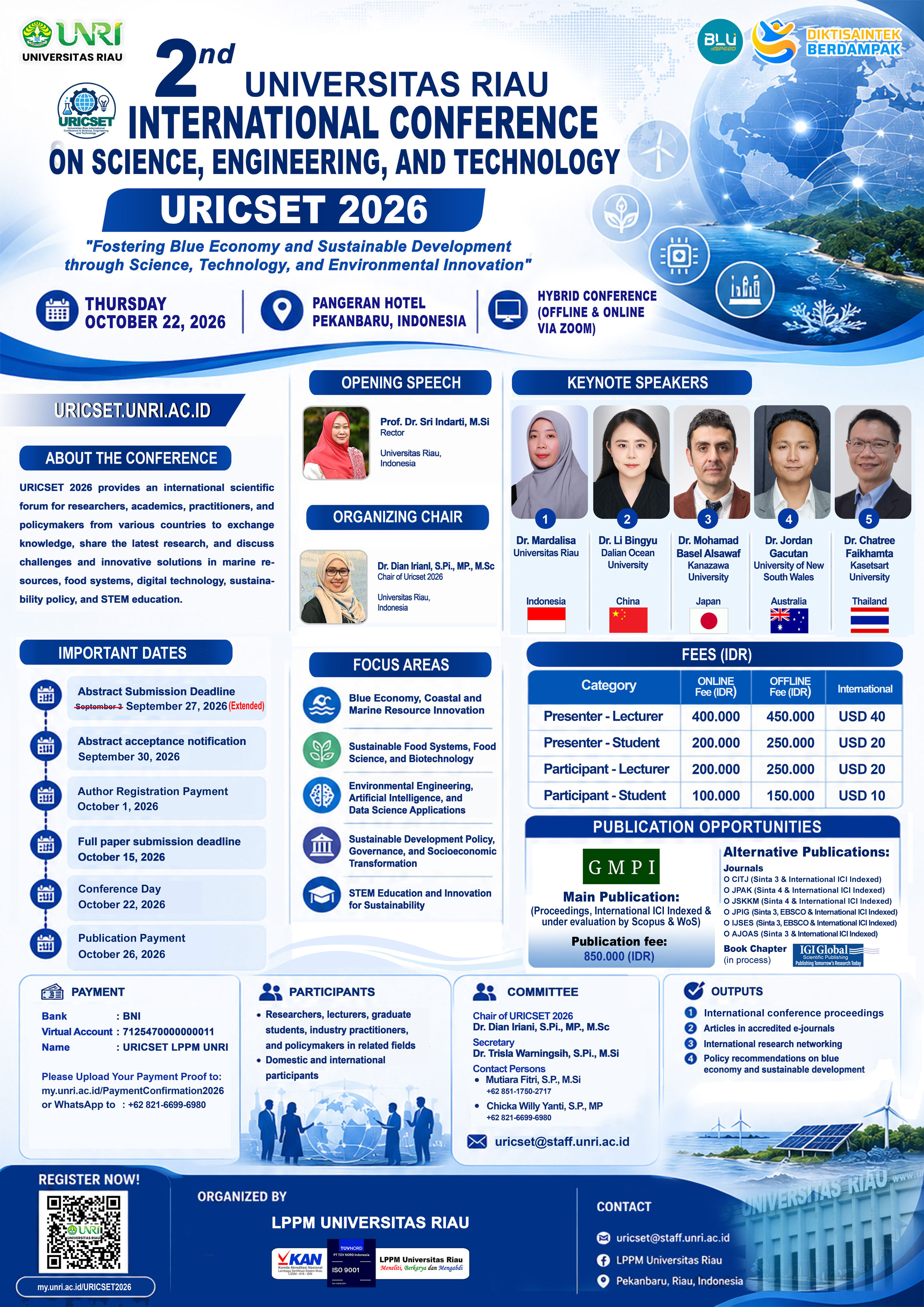 Informasi The 2nd Universitas Riau Internasional Conference in Science, Engineering and Technology (URICSET) 2026